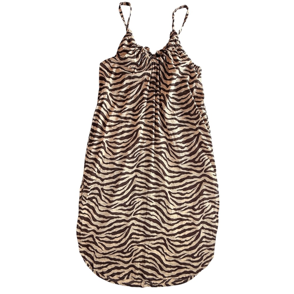 J.Crew Zebra Print Beach Cover-Up Dress Women Size Medium Tan Black BK554